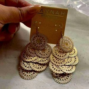 Gold chandelier style earrings fish hook back NWT